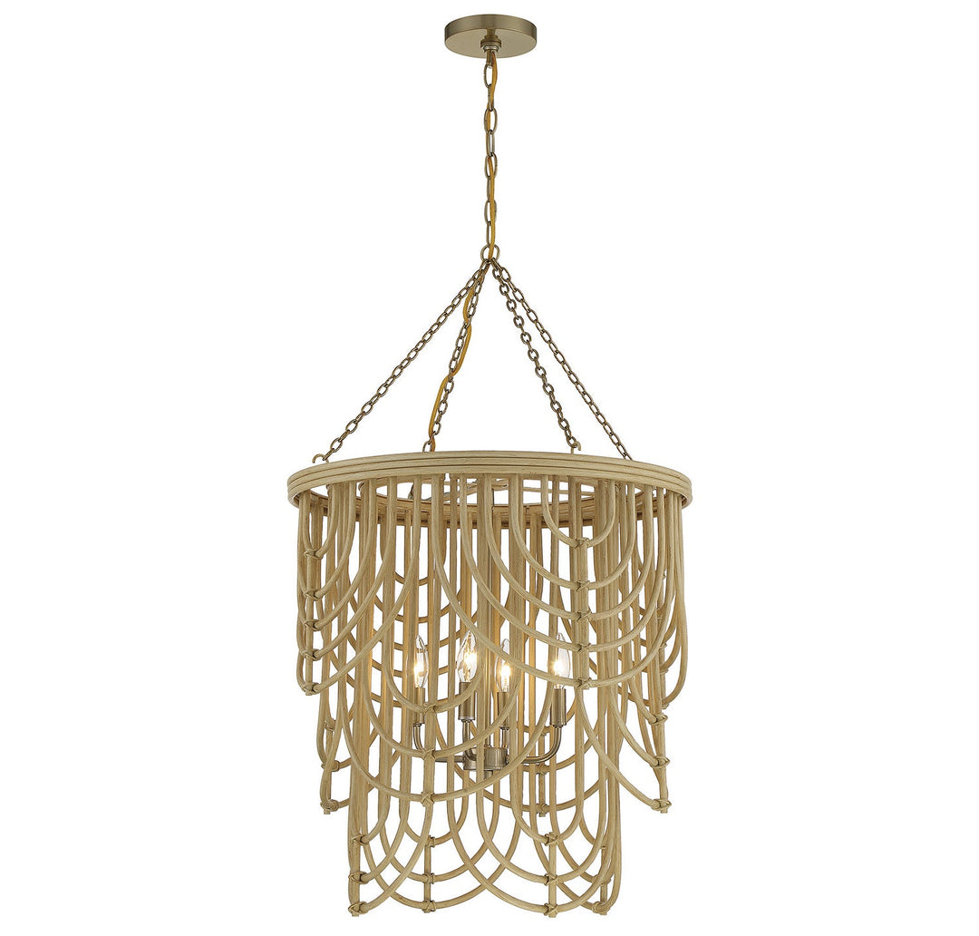 Savoy House Bremen 7-7910-4-177 Chandelier Light - Burnished Brass with Natural Rattan