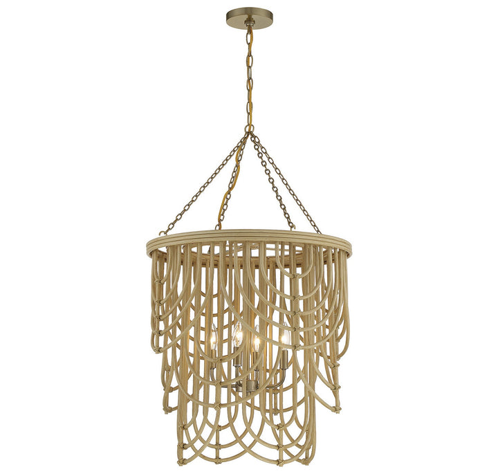 Savoy House Bremen 7-7910-4-177 Chandelier Light - Burnished Brass with Natural Rattan