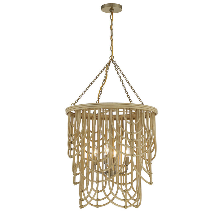 Savoy House Bremen 7-7910-4-177 Chandelier Light - Burnished Brass with Natural Rattan