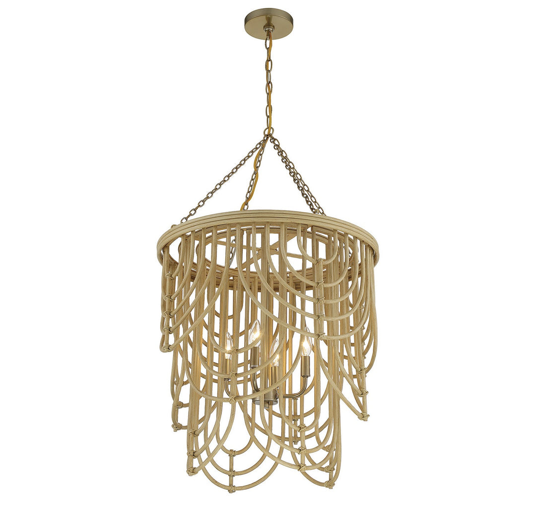 Savoy House Bremen 7-7910-4-177 Chandelier Light - Burnished Brass with Natural Rattan