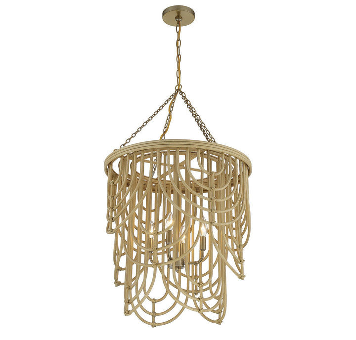Savoy House Bremen 7-7910-4-177 Chandelier Light - Burnished Brass with Natural Rattan