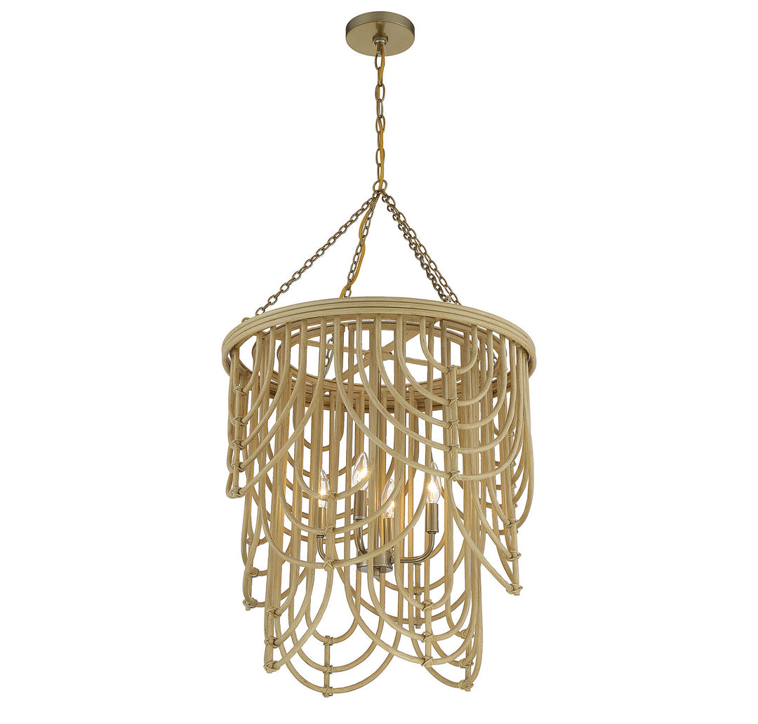 Savoy House Bremen 7-7910-4-177 Chandelier Light - Burnished Brass with Natural Rattan
