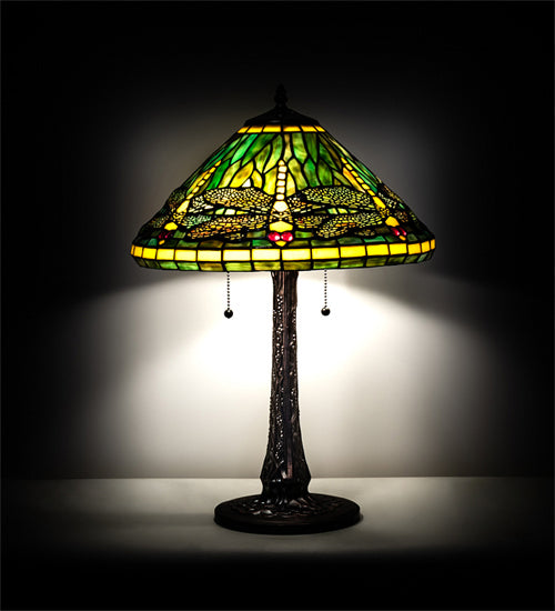 Meyda Tiffany Lighting 241975 Tiffany Dragonfly Three Light Table Lamp Lamp Bronze / Dark