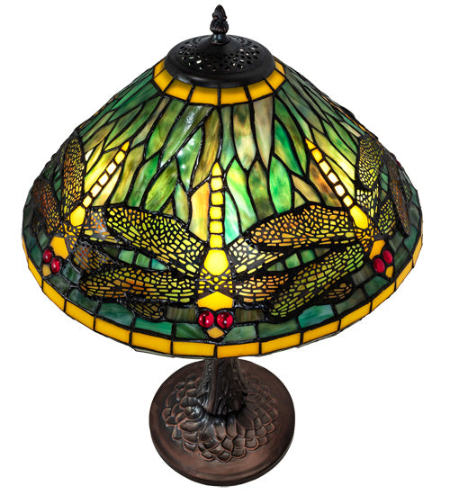 Meyda Tiffany Lighting 241975 Tiffany Dragonfly Three Light Table Lamp Lamp Bronze / Dark