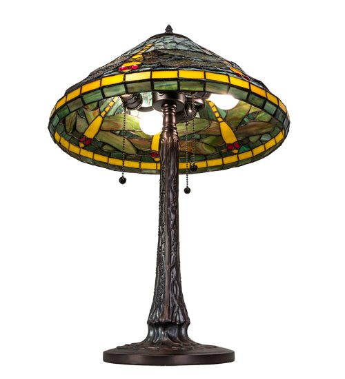 Meyda Tiffany Lighting 241975 Tiffany Dragonfly Three Light Table Lamp Lamp Bronze / Dark