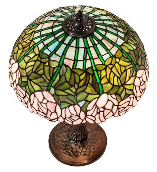 Meyda Tiffany Lighting 242043 Tiffany Cabbage Rose Three Light Table Lamp Lamp Bronze / Dark