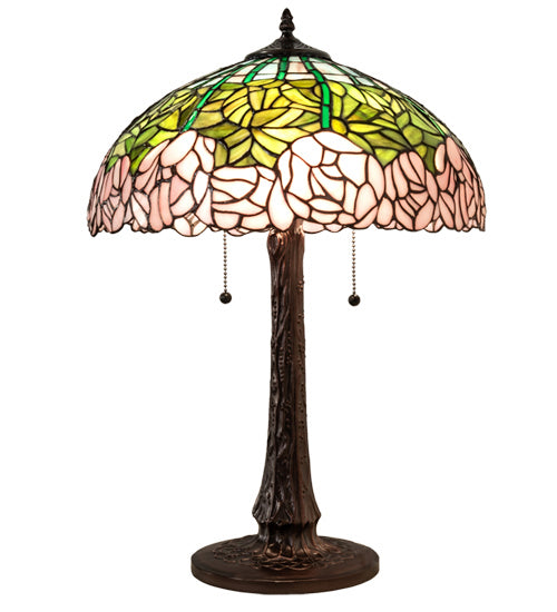 Meyda Tiffany Lighting 242043 Tiffany Cabbage Rose Three Light Table Lamp Lamp Bronze / Dark