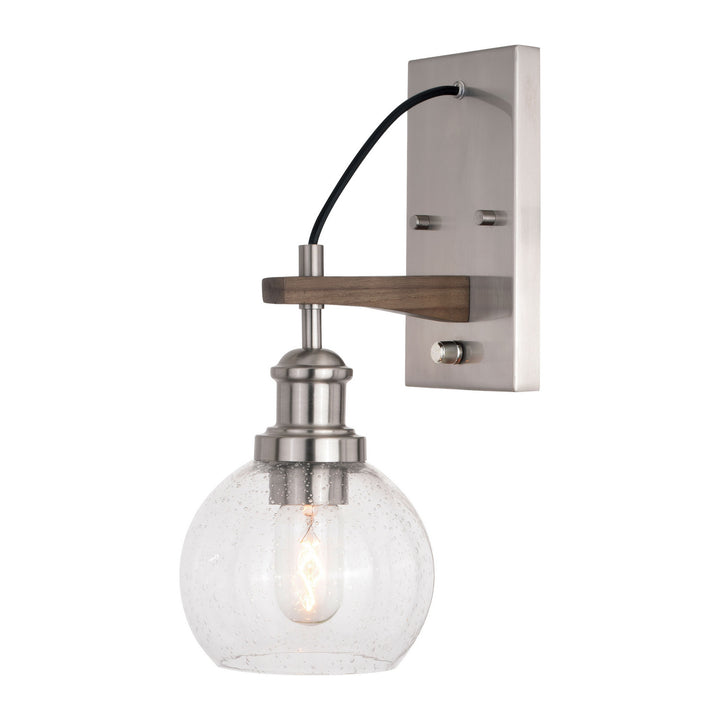 Vaxcel Avondale W0373 Wall Light - Satin Nickel and Dark Sycamore