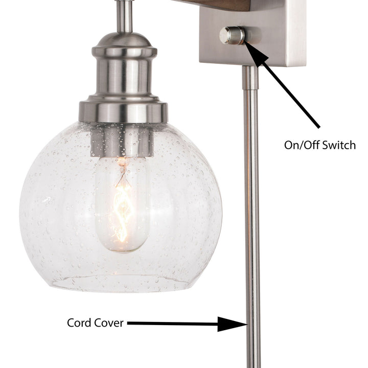 Vaxcel Avondale W0373 Wall Light - Satin Nickel and Dark Sycamore
