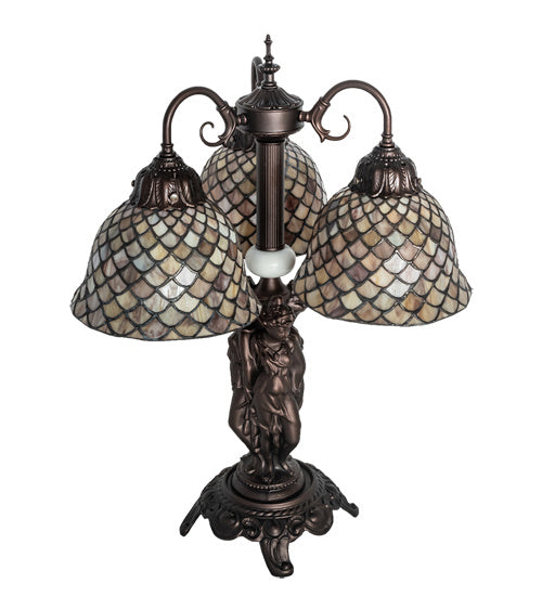Meyda Tiffany Lighting 245477 Tiffany Fishscale Three Light Table Lamp Lamp Bronze / Dark