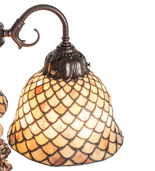 Meyda Tiffany Lighting 245477 Tiffany Fishscale Three Light Table Lamp Lamp Bronze / Dark