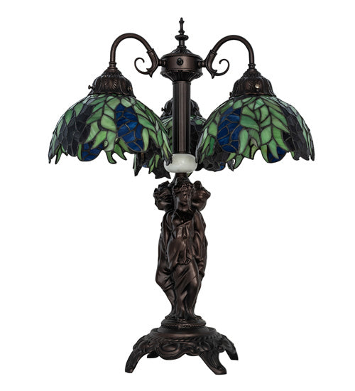 Meyda Tiffany Lighting 245478 Tiffany Honey Locust Three Light Table Lamp Lamp Bronze / Dark