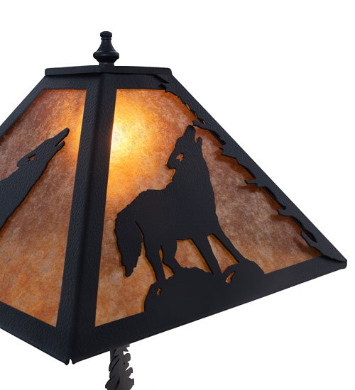 Meyda Tiffany Lighting 242540 Wolf At Dawn Two Light Table Lamp Lamp Black