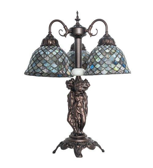 Meyda Tiffany Lighting 245479 Tiffany Fishscale Three Light Table Lamp Lamp Bronze / Dark