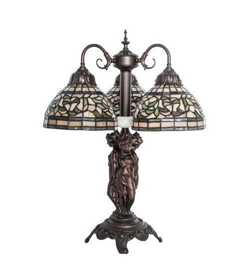 Meyda Tiffany Lighting 245480 Tiffany Turning Leaf Three Light Table Lamp Lamp Bronze / Dark