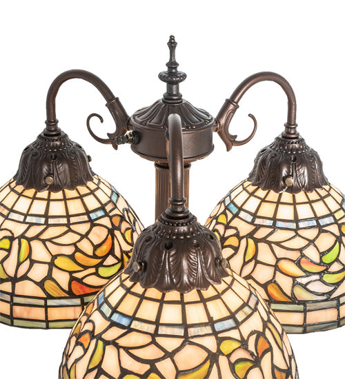 Meyda Tiffany Lighting 245480 Tiffany Turning Leaf Three Light Table Lamp Lamp Bronze / Dark