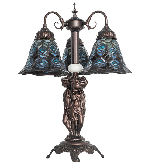 Meyda Tiffany Lighting 245482 Tiffany Peacock Feather Three Light Table Lamp Lamp Bronze / Dark