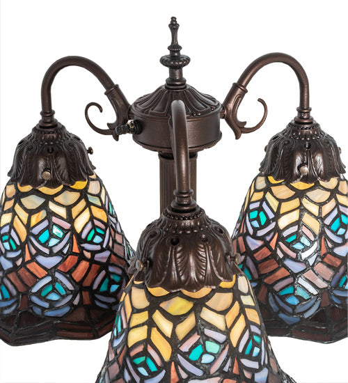 Meyda Tiffany Lighting 245482 Tiffany Peacock Feather Three Light Table Lamp Lamp Bronze / Dark