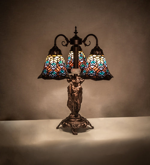 Meyda Tiffany Lighting 245482 Tiffany Peacock Feather Three Light Table Lamp Lamp Bronze / Dark