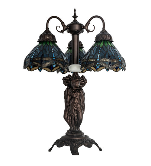 Meyda Tiffany Lighting 245483 Tiffany Hanginghead Dragonfly Three Light Table Lamp Lamp Bronze / Dark