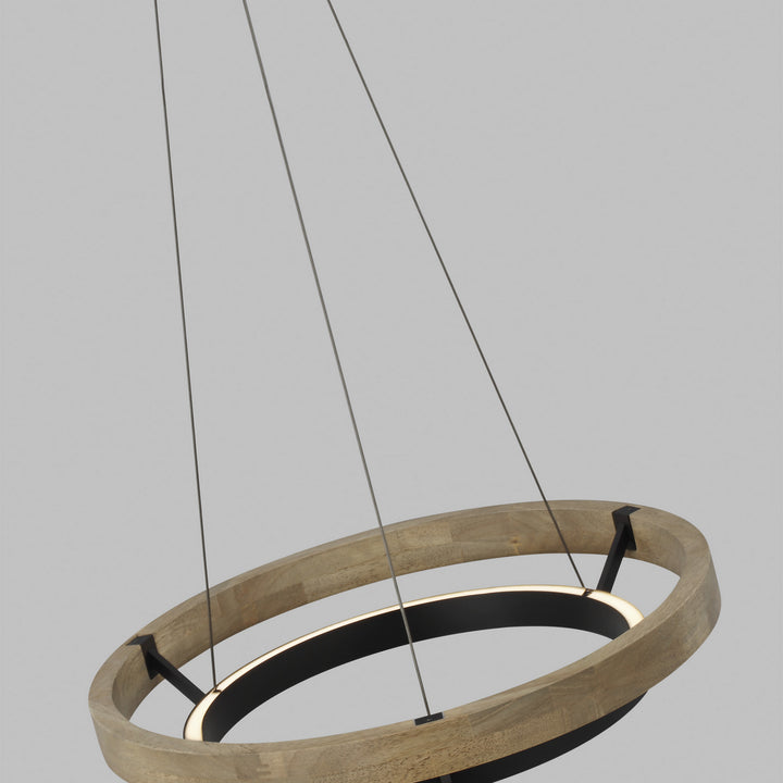 Visual Comfort Modern Grace 700GRC24BW-LED930 Pendant Light - MATTE BLACK/WEATHERED OAK WOOD