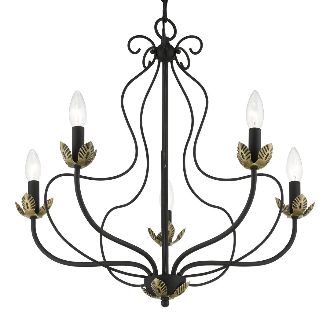 Livex Katarina 42905-04 Chandelier Light - Black w/ Antique Brasss