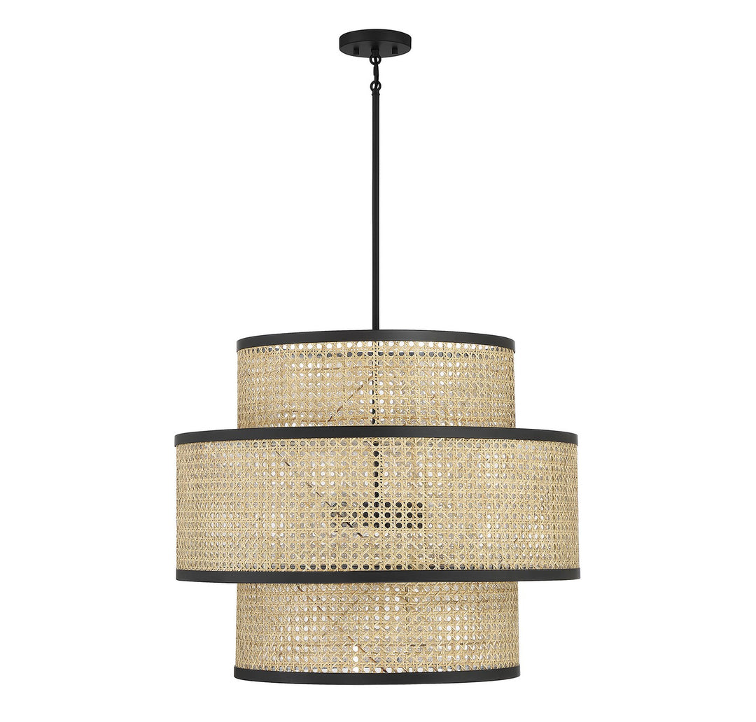 Meridian M7016MBK Pendant Light - Natural Cane with Matte Black