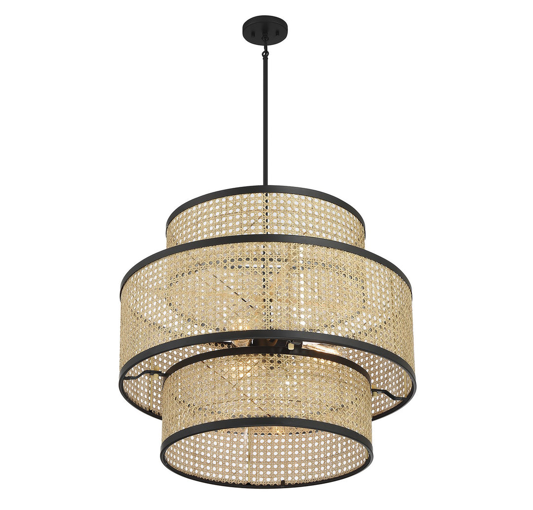 Meridian M7016MBK Pendant Light - Natural Cane with Matte Black