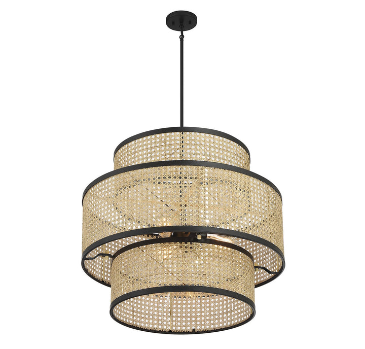 Meridian M7016MBK Pendant Light - Natural Cane with Matte Black