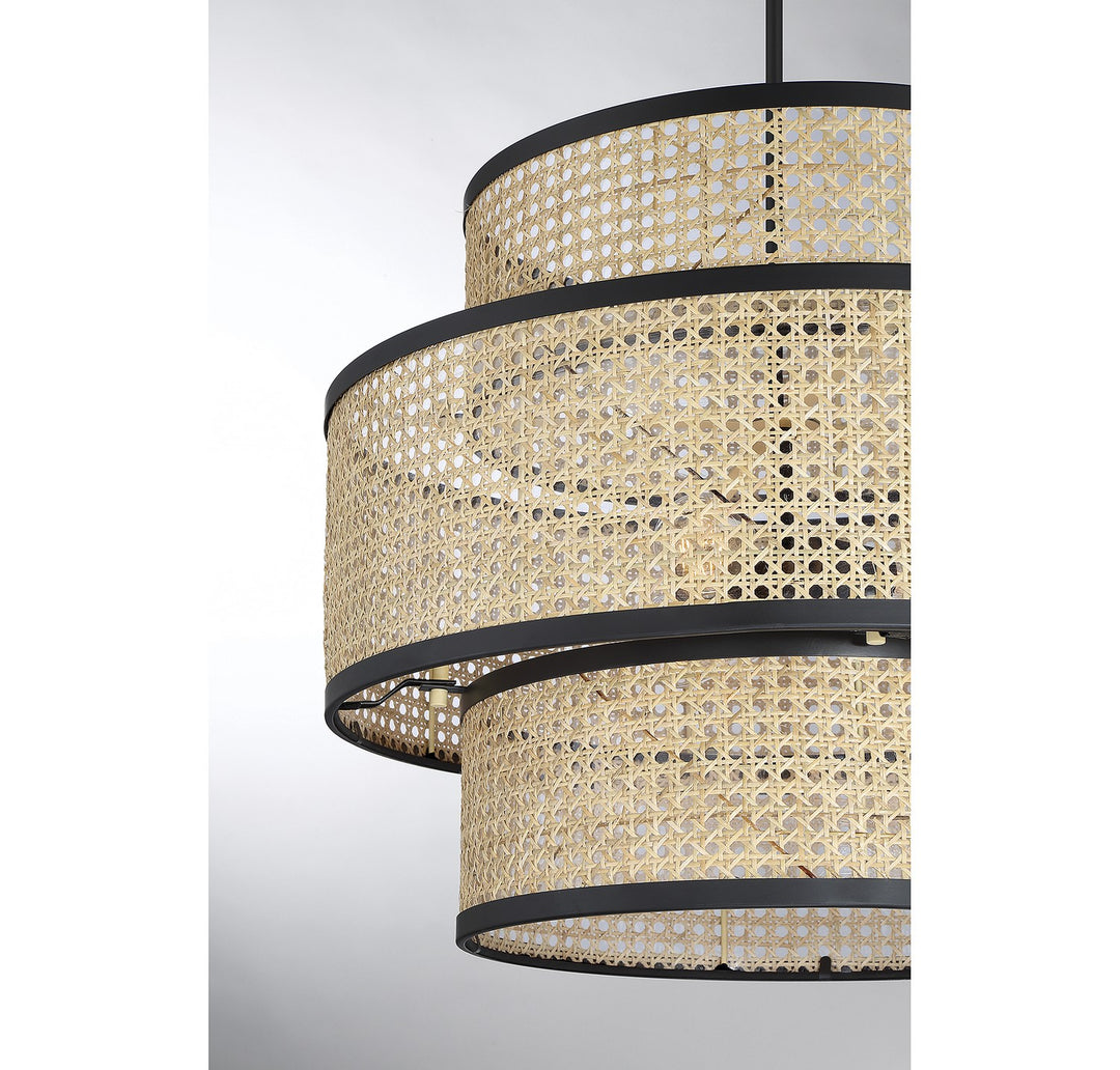 Meridian M7016MBK Pendant Light - Natural Cane with Matte Black