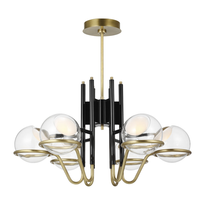 Visual Comfort Modern Crosby 700CRBY6BNB-LED927-277 Chandelier Light - Glossy Black/Natural Brass