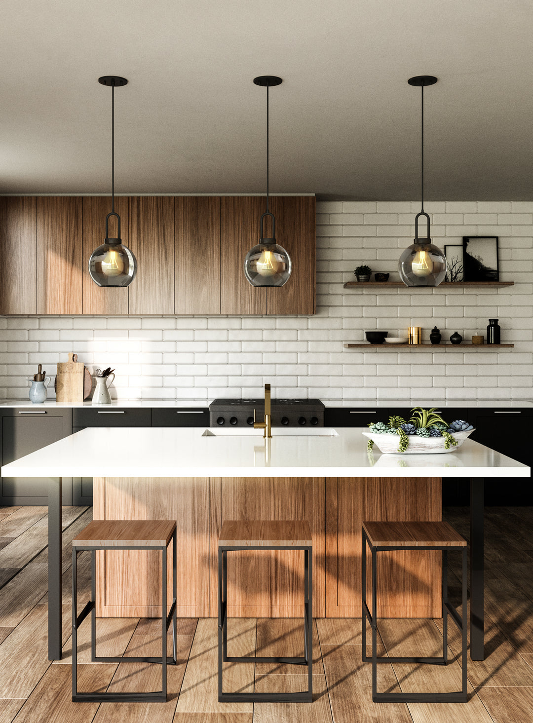 Alora Mood soji PD401606MBSM Pendant Light - Matte Black/Smoked Solid Glass