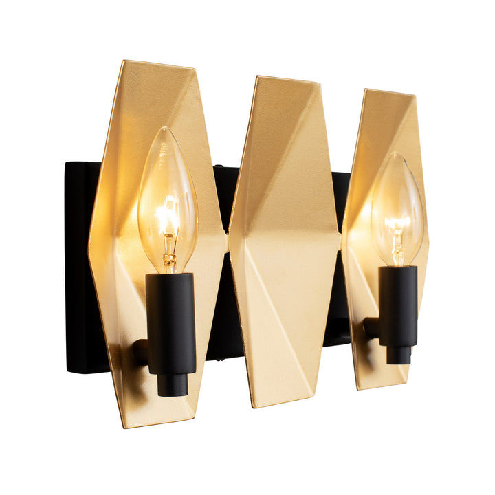 Varaluz Malone 361B02MBFG Bath Vanity Light 13 in. wide - Matte Black/French Gold