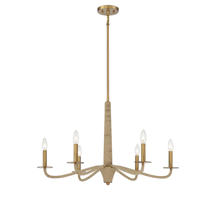 Savoy House Cannon 1-1824-6-320 Chandelier Light - Warm Brass and Rope