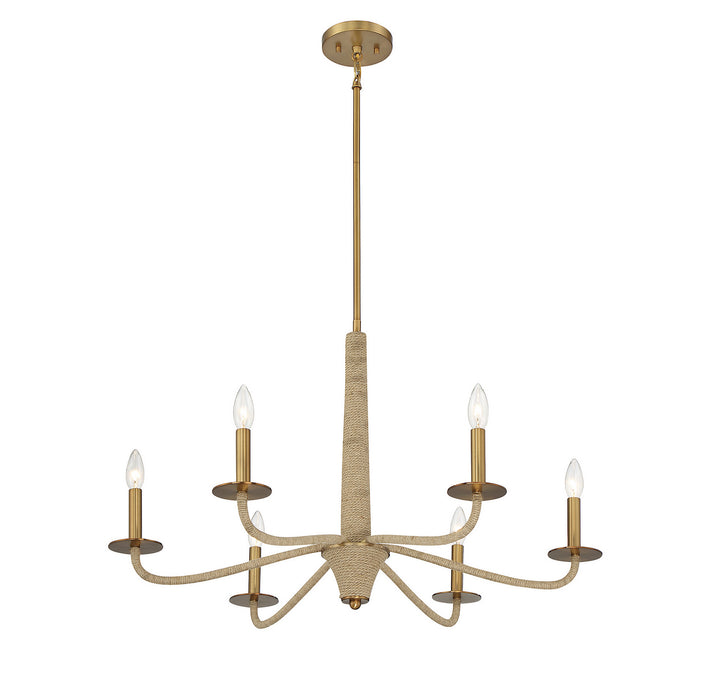 Savoy House Cannon 1-1824-6-320 Chandelier Light - Warm Brass and Rope