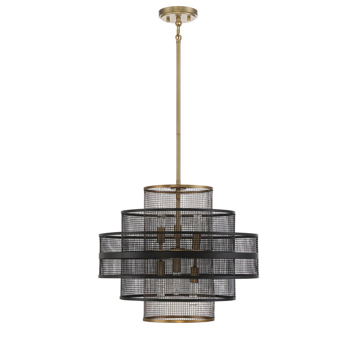 Savoy House Kelvin 7-1927-6-143 Pendant Light - Matte Black with Warm Brass Accents