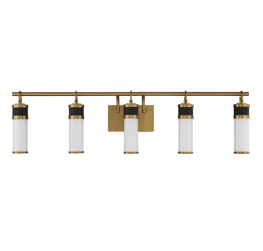 Savoy House Abel 8-1638-5-143 Bath Vanity Light 39 in. wide - Matte Black with Warm Brass Accents