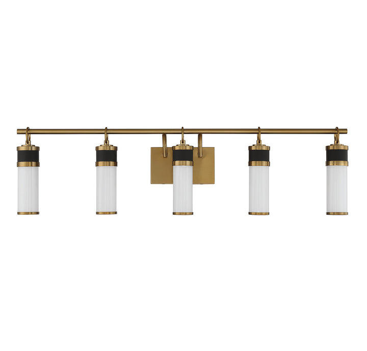Savoy House Abel 8-1638-5-143 Bath Vanity Light 39 in. wide - Matte Black with Warm Brass Accents