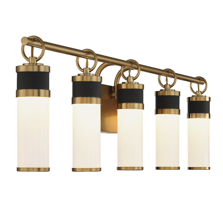 Savoy House Abel 8-1638-5-143 Bath Vanity Light 39 in. wide - Matte Black with Warm Brass Accents