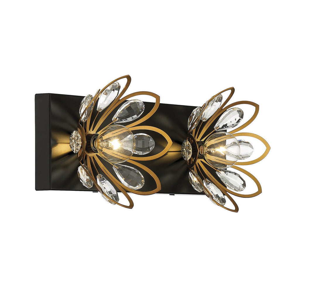 Savoy House Poppy 8-1724-2-143 Bath Vanity Light 15 in. wide - Matte Black with Warm Brass Accents