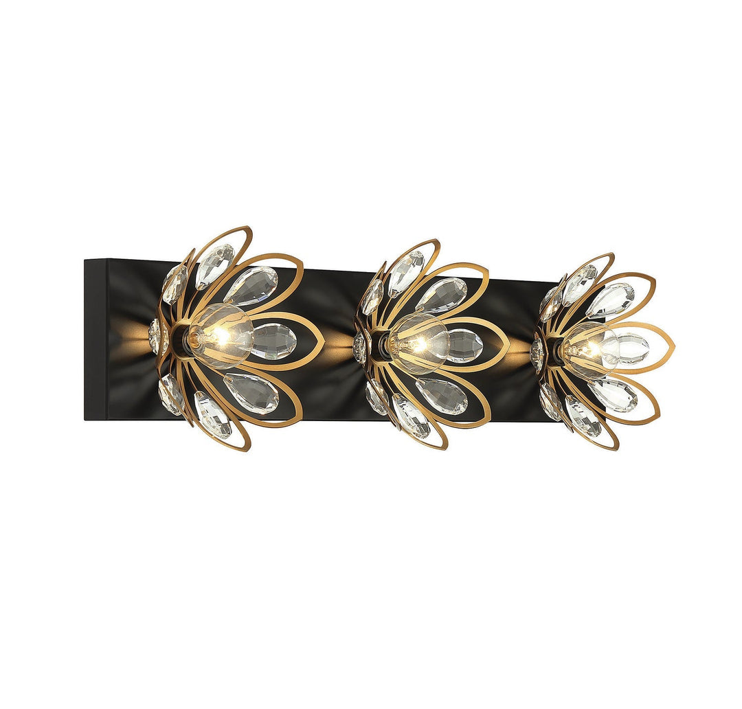 Savoy House Poppy 8-1724-3-143 Bath Vanity Light 23 in. wide - Matte Black with Warm Brass Accents