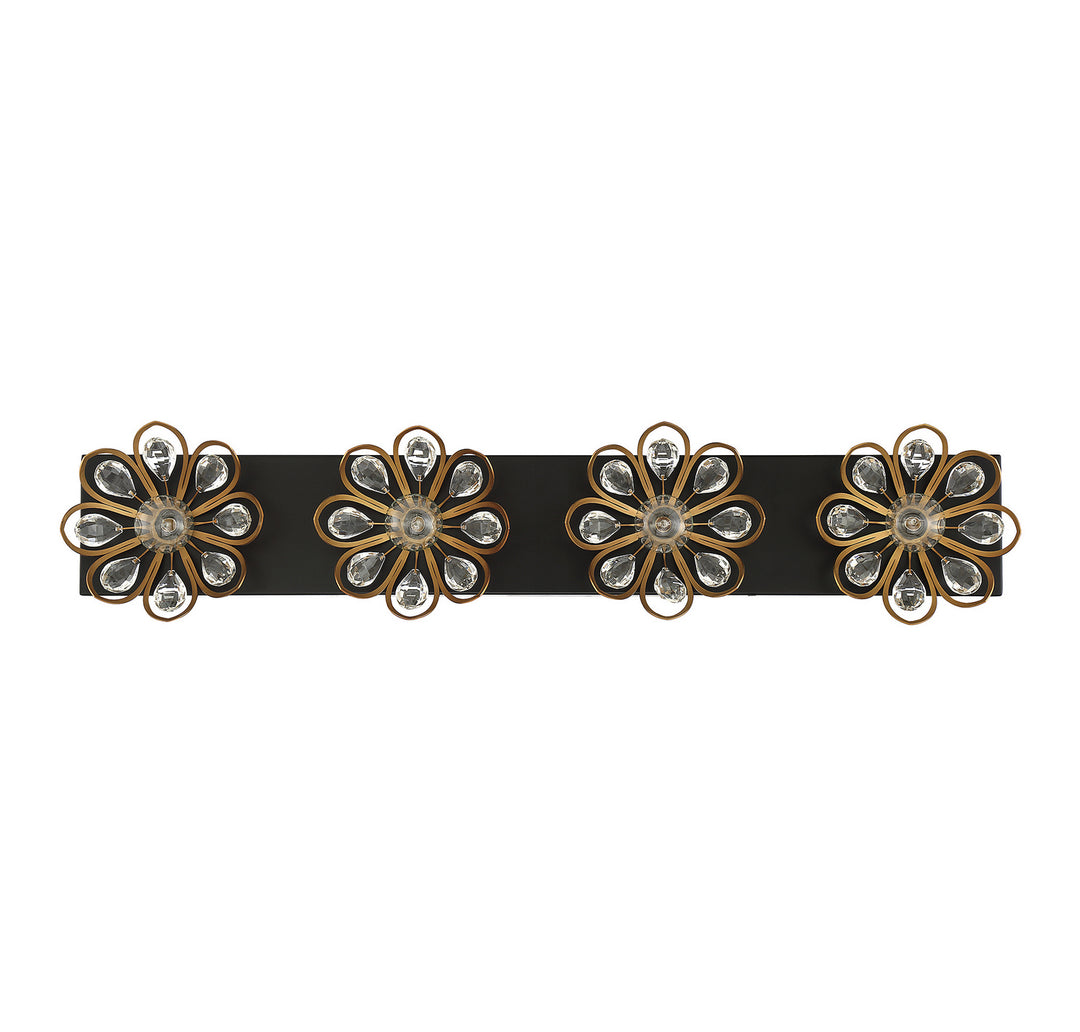 Savoy House Poppy 8-1724-4-143 Bath Vanity Light 31 in. wide - Matte Black with Warm Brass Accents