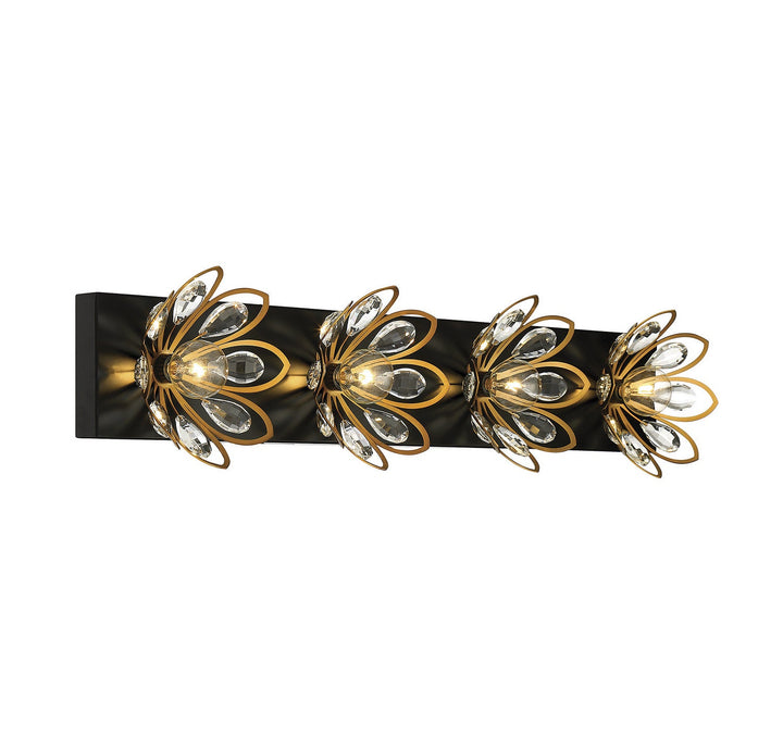 Savoy House Poppy 8-1724-4-143 Bath Vanity Light 31 in. wide - Matte Black with Warm Brass Accents