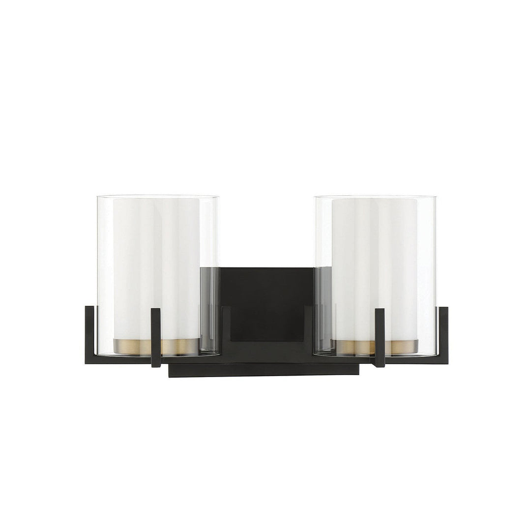 Savoy House Eaton 8-1977-2-143 Bath Vanity Light 15 in. wide - Matte Black with Warm Brass Accents