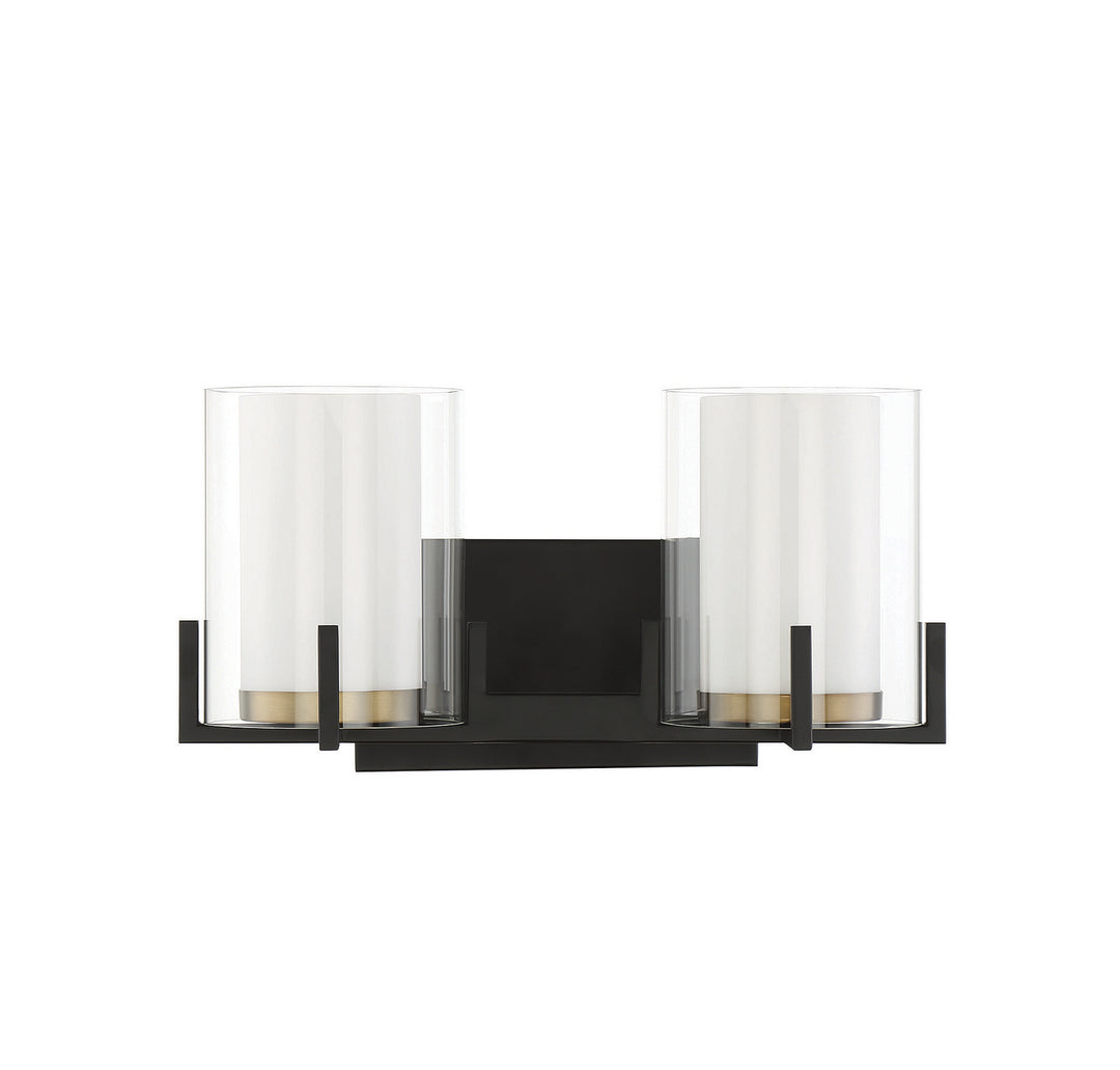 Savoy House Eaton 8-1977-2-143 Bath Vanity Light 15 in. wide - Matte Black with Warm Brass Accents