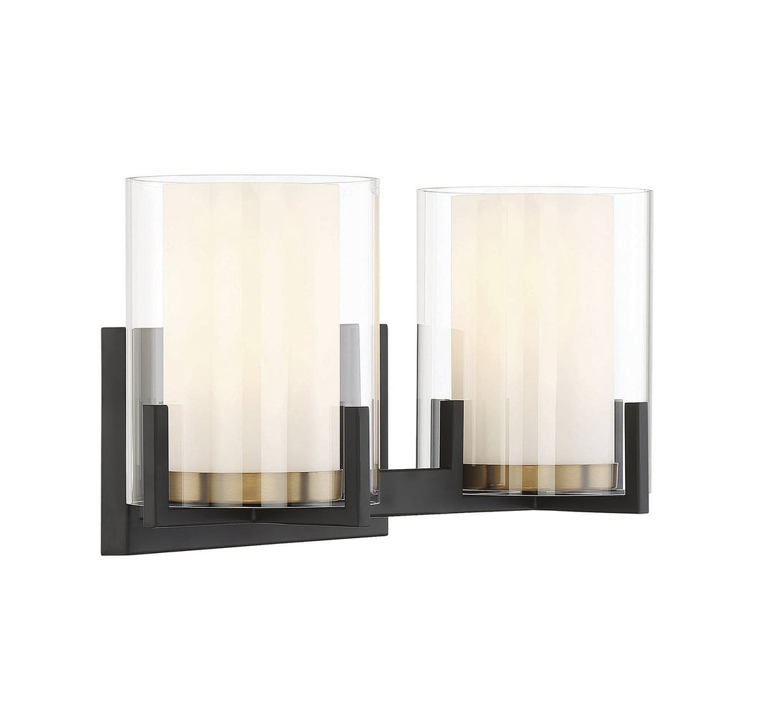 Savoy House Eaton 8-1977-2-143 Bath Vanity Light 15 in. wide - Matte Black with Warm Brass Accents