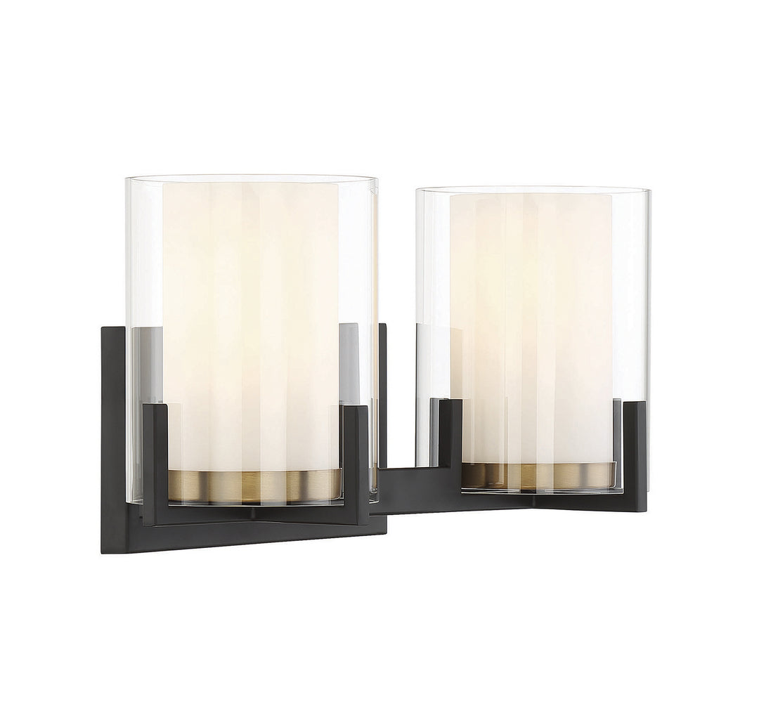 Savoy House Eaton 8-1977-2-143 Bath Vanity Light 15 in. wide - Matte Black with Warm Brass Accents