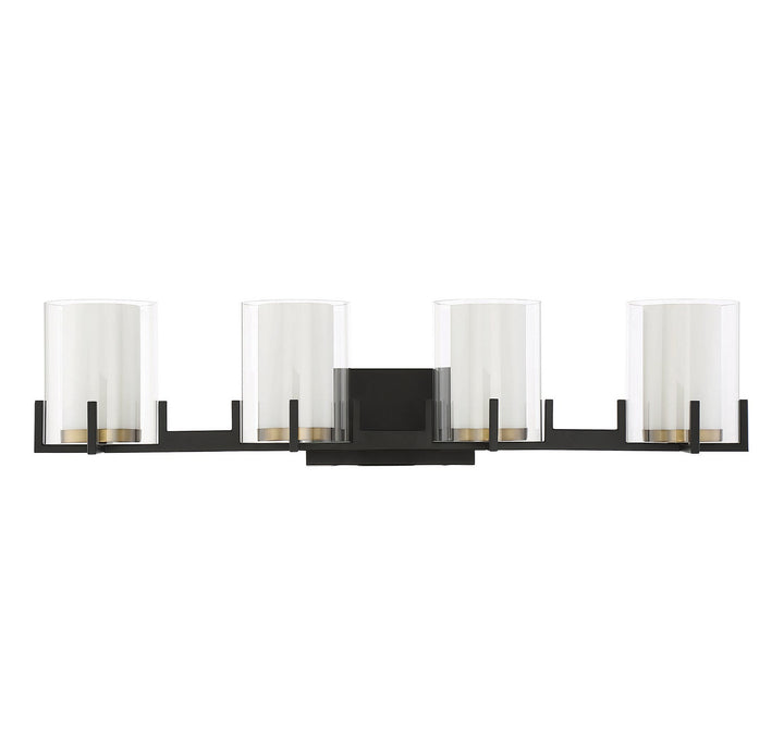 Savoy House Eaton 8-1977-4-143 Bath Vanity Light 33 in. wide - Matte Black with Warm Brass Accents