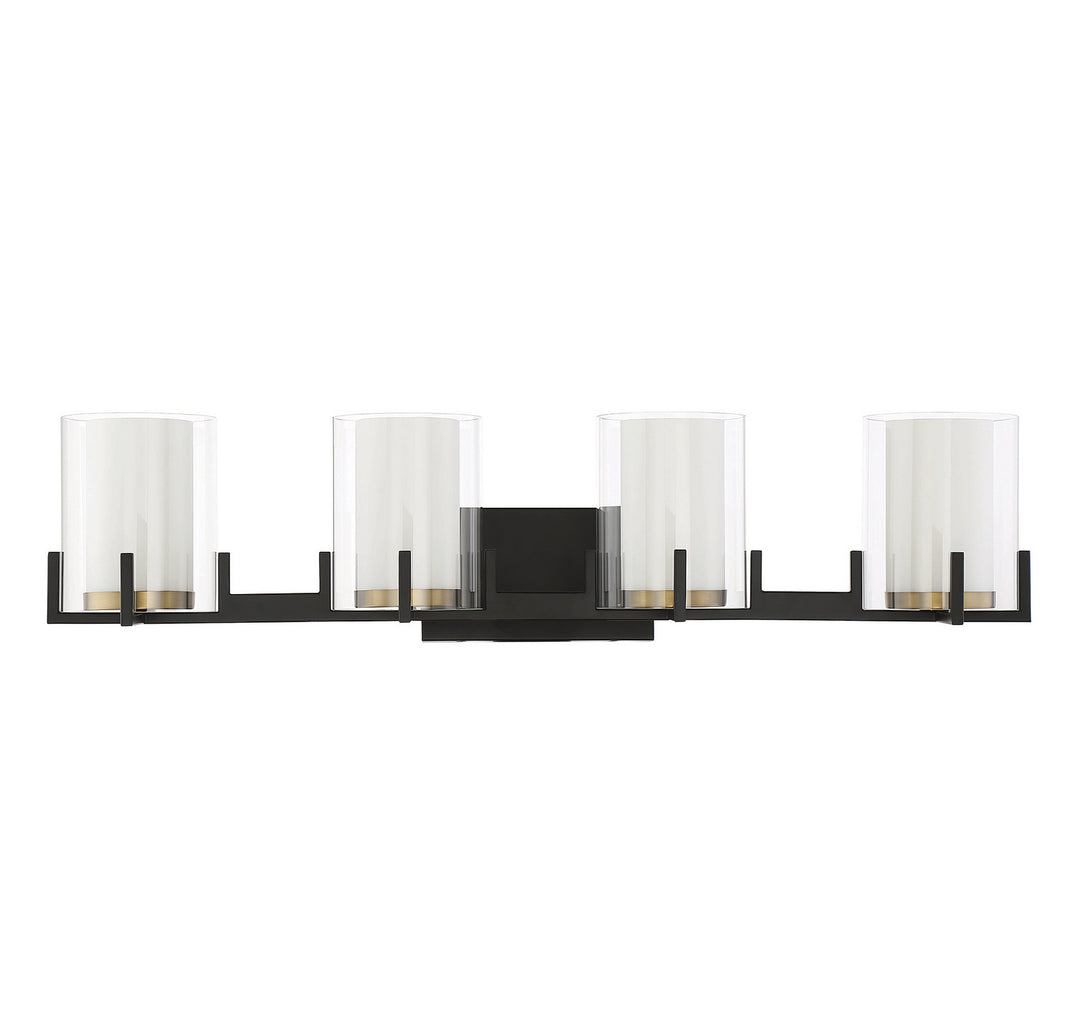 Savoy House Eaton 8-1977-4-143 Bath Vanity Light 33 in. wide - Matte Black with Warm Brass Accents