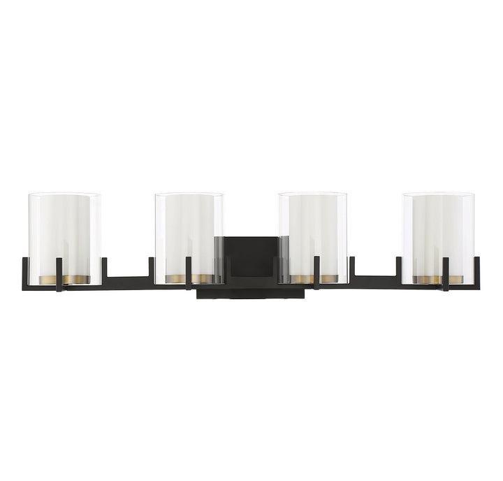 Savoy House Eaton 8-1977-4-143 Bath Vanity Light 33 in. wide - Matte Black with Warm Brass Accents